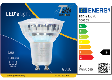 1 STÜCK (VPE) SHADA LED Spot GU10 503lm 7W, Warmweiss 2700K, MR16 klar, dimmbar, EEC: F (600165)